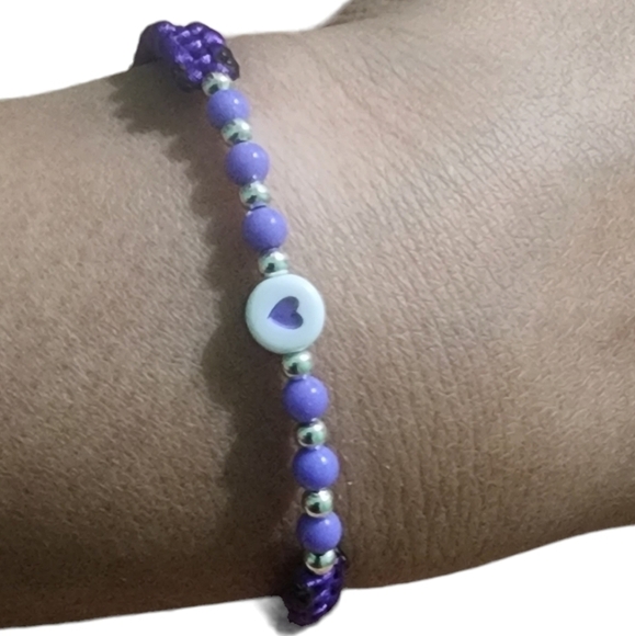 Handmade Purple Adjustable Nylon Satin Cord Silver Round Spacer Bead and Acrylic - Picture 4 of 5